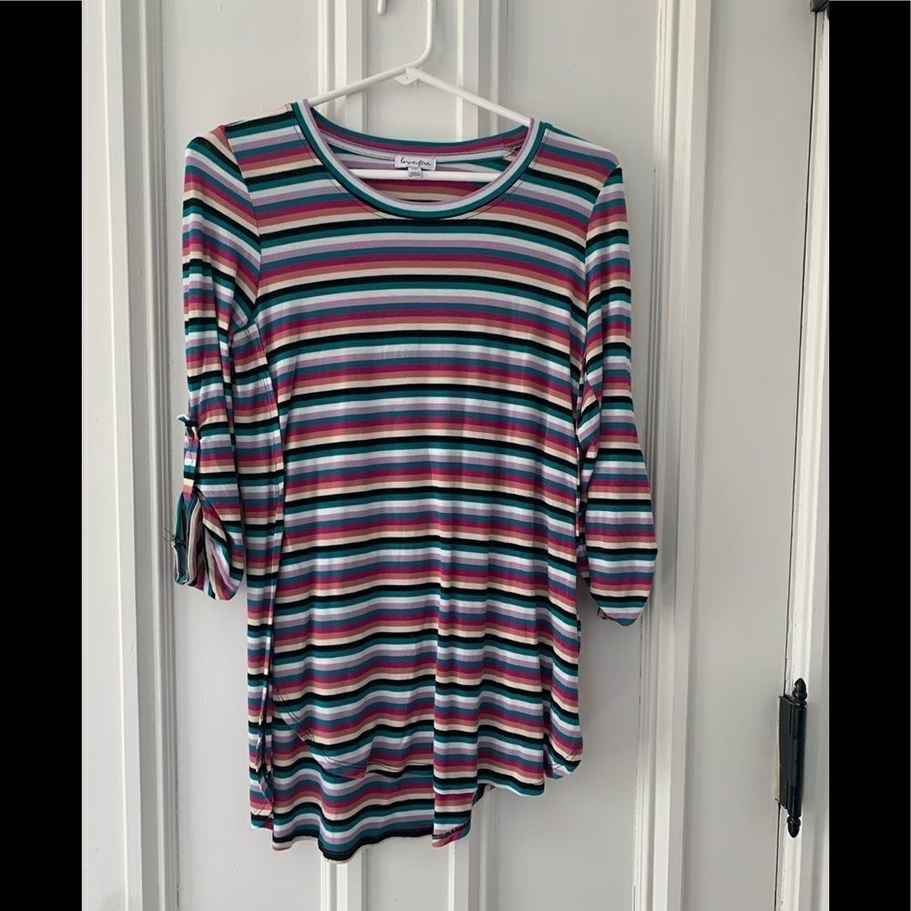 Love, fire pink striped tunic top S